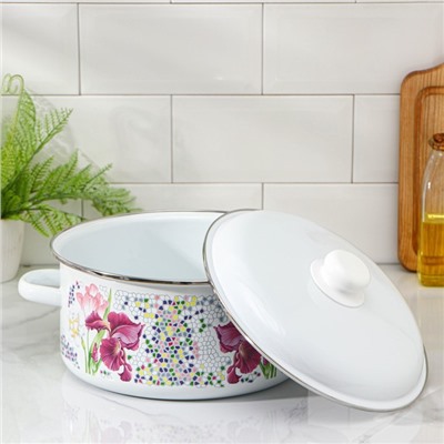 УЦЕНКА Кастрюля эмалированная «Мозаика», 5 л, индукция, белая