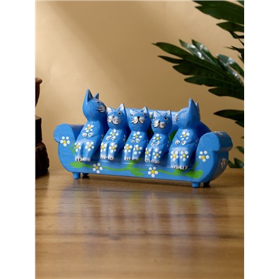 Сувенир «Кошачье семейство», 20×5×10 см, дерево, синий