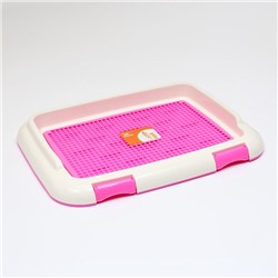 Туалет для собак 46.5×35.5×5.5 см, со стенкой, съёмной решеткой и столбиком, розовый