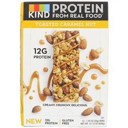 KIND Bars, Протеиновые батончики, Жареная карамель и орех, 12 баточников, 1,76 унц. (50 г) каждый