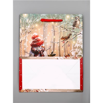 Пакет подарочный новогодний ламинированный, «Встреча друзей», 18×10×22.3 см