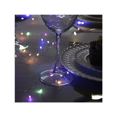 Гирлянда «Мишура» 5 м роса, IP20, серебристая нить, 100 LED, 2 режима, батарейки AAх3 (нет в комплекте), свечение мульти