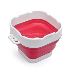 Стакан складной для ИЗО 300 мл, 9,5x9,5x8 см, высота 8 см, в сложенном виде 3 см, силиконовый, с пластиковым бортом, дном и держателями для кистей, малиновый с белым