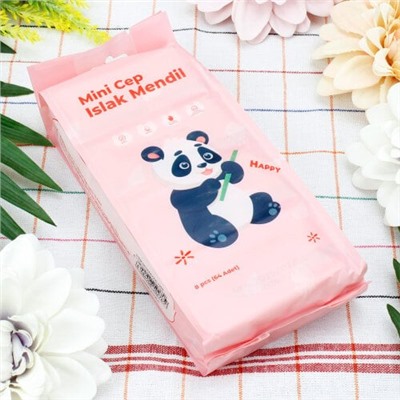 Влажные мини-салфетки для мам и малышей, панда розовые 64 шт