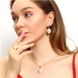 Комплект ювелирной бижутерии Итальянское золото (покрытие желтое 14к), серьги, кулон и кольцо 19 р, вставка: белая цветная эмаль, арт.213.364-19