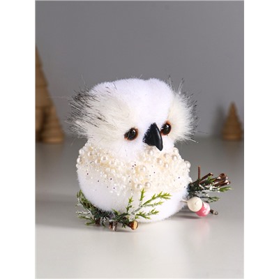 Фигурка «Белый совёнок с бусинками», 13×7×9 см