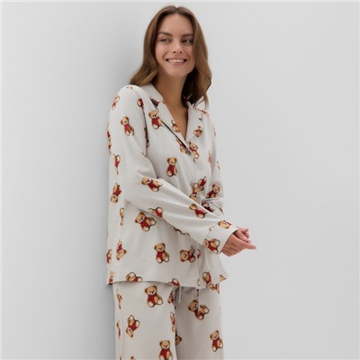 Пижама новогодняя женская (рубашка, брюки) KAFTAN «Мишка в шарфе», размер 52-54