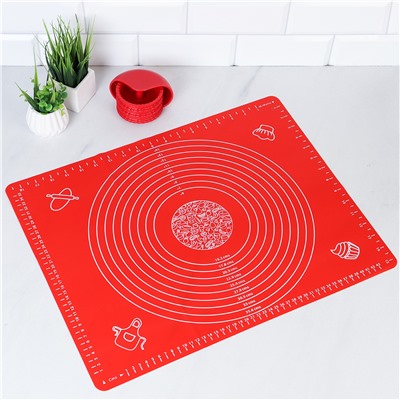 Силиконовый коврик 50х40 см и ролик для теста Набор 2 пр / GY-633-R /уп/ Красный ПРОМО АКЦИЯ 8 Марта