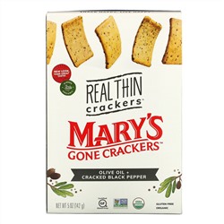 Mary's Gone Crackers, Real Thin Crackers, Olive Oil + Cracked Black Pepper, 5 oz (142 g)