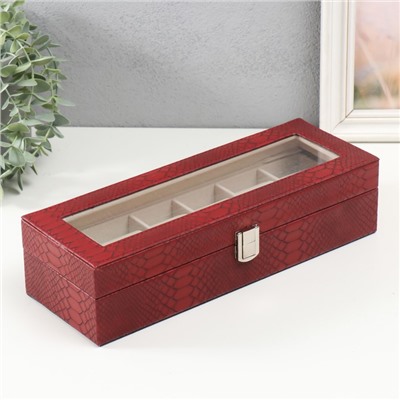 Шкатулка для часов 6 отделений «Питон бордовый с прожилками», с замком, искусственная кожа, 11×31×7.5 см