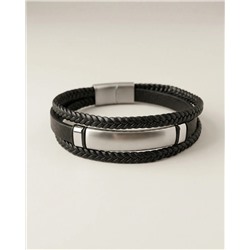 Браслет из стали на кожаном ремешке