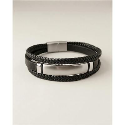 Браслет из стали на кожаном ремешке