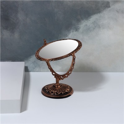 Зеркало настольное «Овал», двустороннее, с увеличением, зеркальная поверхность 8.5×12.1 см, цвет чёрный/медный