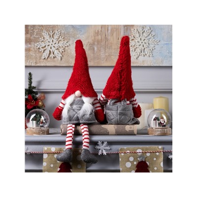 Светодиодная фигура «Гном с усами» 14×47×9 см, текстиль, батарейки AG10×3 (в комплекте), свечение тёплое белое