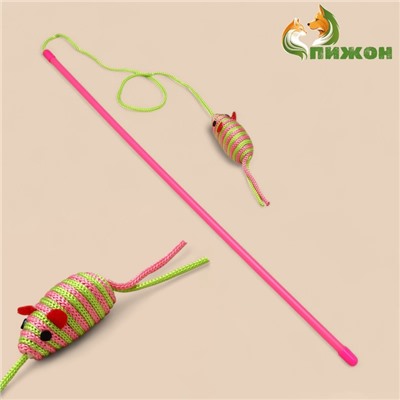 Дразнилка-удочка «Полосатая мышь», цвет МИКС