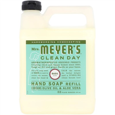 Mrs. Meyers Clean Day, Жидкое мыло для рук, базилик, 33 жидких унции (975 мл)