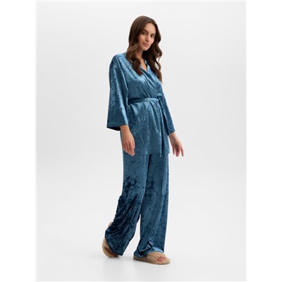 Костюм домашний женский (жакет, брюки) KAFTAN Velvet, размер 40-42, синий