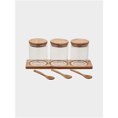 УЦЕНКА Набор банок для сыпучих продуктов 3 шт с бамбуковой крышкой и ложками "Эко" 29х9,5х12,3 см 28
