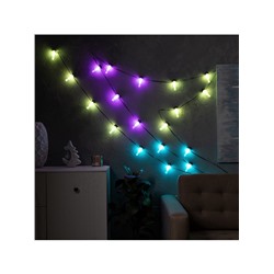 УЦЕНКА Умная гирлянда «Нить» 6 м с насадками «Лампочки», IP20, тёмная нить, 20 LED, свечение RGB, USB