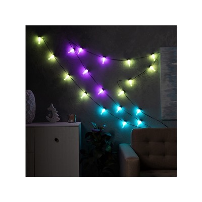 УЦЕНКА Умная гирлянда «Нить» 6 м с насадками «Лампочки», IP20, тёмная нить, 20 LED, свечение RGB, USB