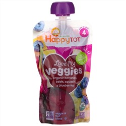 Happy Family Organics, Happy Tot,  Stage 4, Love My Veggies, Organic Bananas, Beet, Squash & Blueberries, 4 Pouches, 4.22 oz (120 g) Each