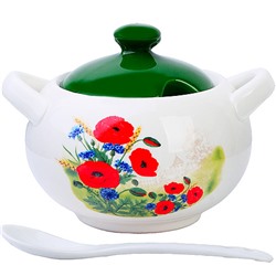 60282 Сахарница с крышкой 375мл с ложкой 3пр Цветущие Маки доломит LR (х36)