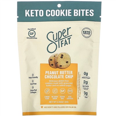 SuperFat, кето-печенье, с арахисовой пастой и шоколадной крошкой, 64 г (2,25 унции)
