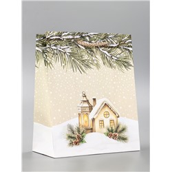 Пакет подарочный новогодний ламинированный, «Новогодний дом», 18×10×22.3 см