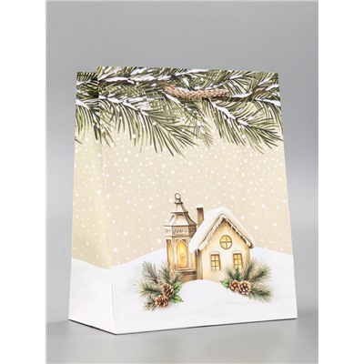 Пакет подарочный новогодний ламинированный, «Новогодний дом», 18×10×22.3 см