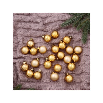 Ёлочные игрушки «Классика ассорти», шары новогодние, d=3 см, набор 24 шт., золотистый
