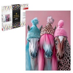 Алмазная мозаика по номерам 30х40 см (НА ПОДРАМНИКЕ) "ЛОШАДИ В ШАПОЧКАХ" 71406 Феникс