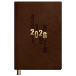 Ежедневник 2026 г. А5 352 стр. 70266 "ЗАМША КОРИЧНЕВЫЙ" кожзам, два ляссе Феникс