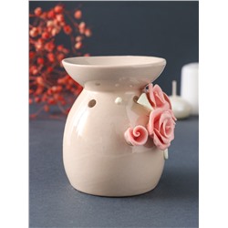 Аромалампа для эфирных масел «Розовые розы с листиками», керамика, бежевая, 7.5×7.5×9 см