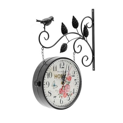 УЦЕНКА Часы настенные интерьерные «Птичка на ветке», двусторонние, на подвесе, 50×32 см, циферблат d=21 см, от батареек 2хАА