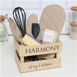 Кухонный набор «Этель» Harmony: варежка-прихватка, прихватка, лопатка, венчик, губка