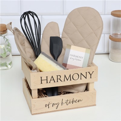 Кухонный набор «Этель» Harmony: варежка-прихватка, прихватка, лопатка, венчик, губка