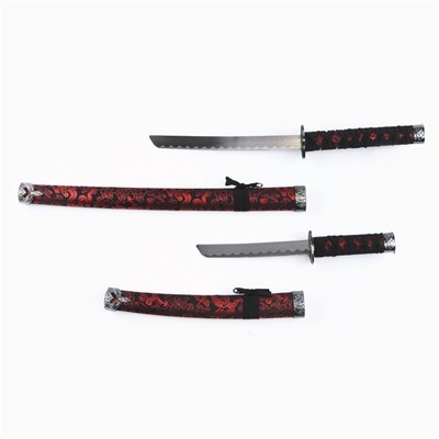 Макет оружия «Сувенирные катаны на подставке 2в1. Красный дракон на чёрном», подарочный набор, ножны кожзам, 47 см; 70 см