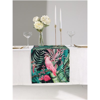 Дорожка на стол «Этель» Tropical parrots 40×146 см, 100% хлопок, саржа 190 г/м², зелёная/чёрная