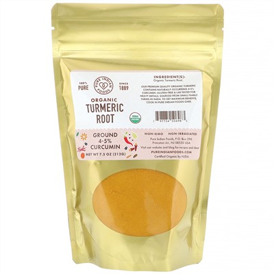 Pure Indian Foods, Органический корень куркумы, порошок, 212 г (7,5 унции)