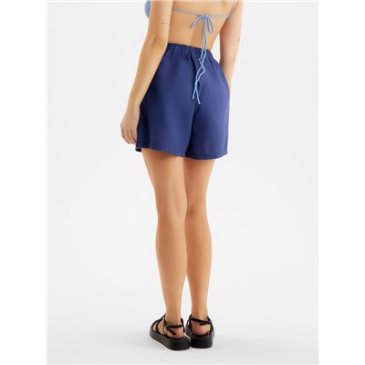 Шорты женские на резинке льняные MINAKU: Safari, тёмно-синие, размер 46