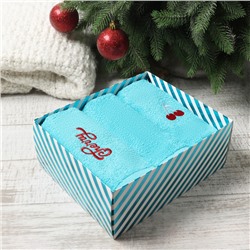 Полотенца махровые «Этель» Cherry, 3 шт., 30×60 см, хлопок 100%, голубые