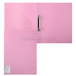 Папка на кольцах "Pastel" A4 (240x310x30 мм) 2 кольца Ø 25 мм, 650 мкм, фактура "песок" на 250 листов бумаги или 50 вкладышей, внутренний карман 160 мкм, непрозрачная розовая