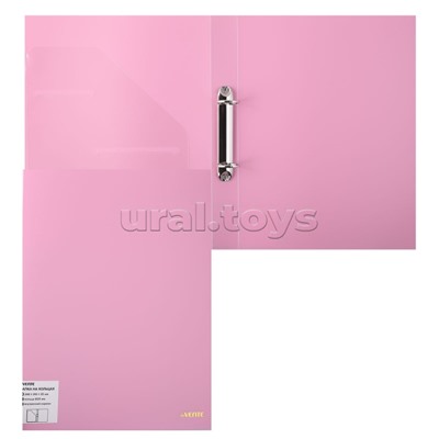 Папка на кольцах "Pastel" A4 (240x310x30 мм) 2 кольца Ø 25 мм, 650 мкм, фактура "песок" на 250 листов бумаги или 50 вкладышей, внутренний карман 160 мкм, непрозрачная розовая