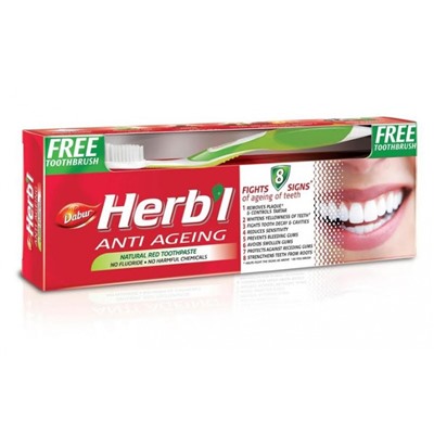 Dabur Herb'l Anti Ageing Toothpaste with Toothbrush / Дабур Зубная Паста Антивозрастная Натуральная + Зубная Щётка Ср. Жесткости 150 г