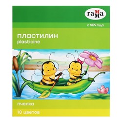 Пластилин мягкий (восковой) Гамма «Пчёлка», 10 цветов, 150 г, со стеком, картонная коробка