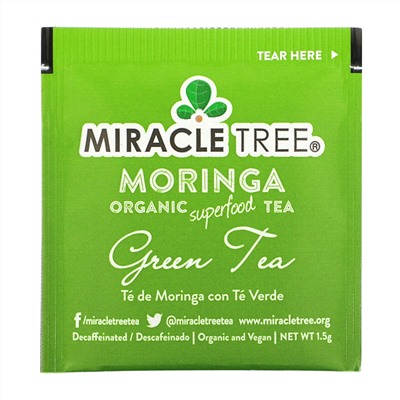 Miracle Tree, Moringa Organic Superfood Tea, Green Tea, Decaffeinated, 25 Tea Bags, 1.32 oz (37.5 g)