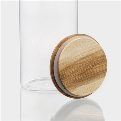 Банка для хранения «Вуд», 1.65 л, 10×29 см, с деревянной крышкой, стекло