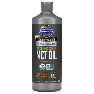 Garden of Life, Dr. Formulated, добавка для здоровья мозга, 100% органическое кокосовое масло со среднецепочечными триглицеридами, с нейтральным вкусом, 946 мл (32 жидк. унции)