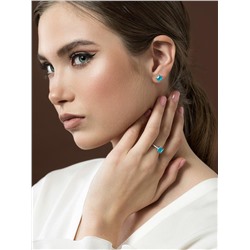 Серьги-пусеты из серебра с дуплетом горн.хрусталь/синт.кварц цв.параиба родированные 925 пробы С-3931рс4135