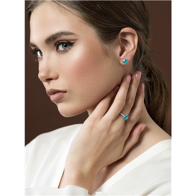 Серьги-пусеты из серебра с дуплетом горн.хрусталь/синт.кварц цв.параиба родированные 925 пробы С-3931рс4135